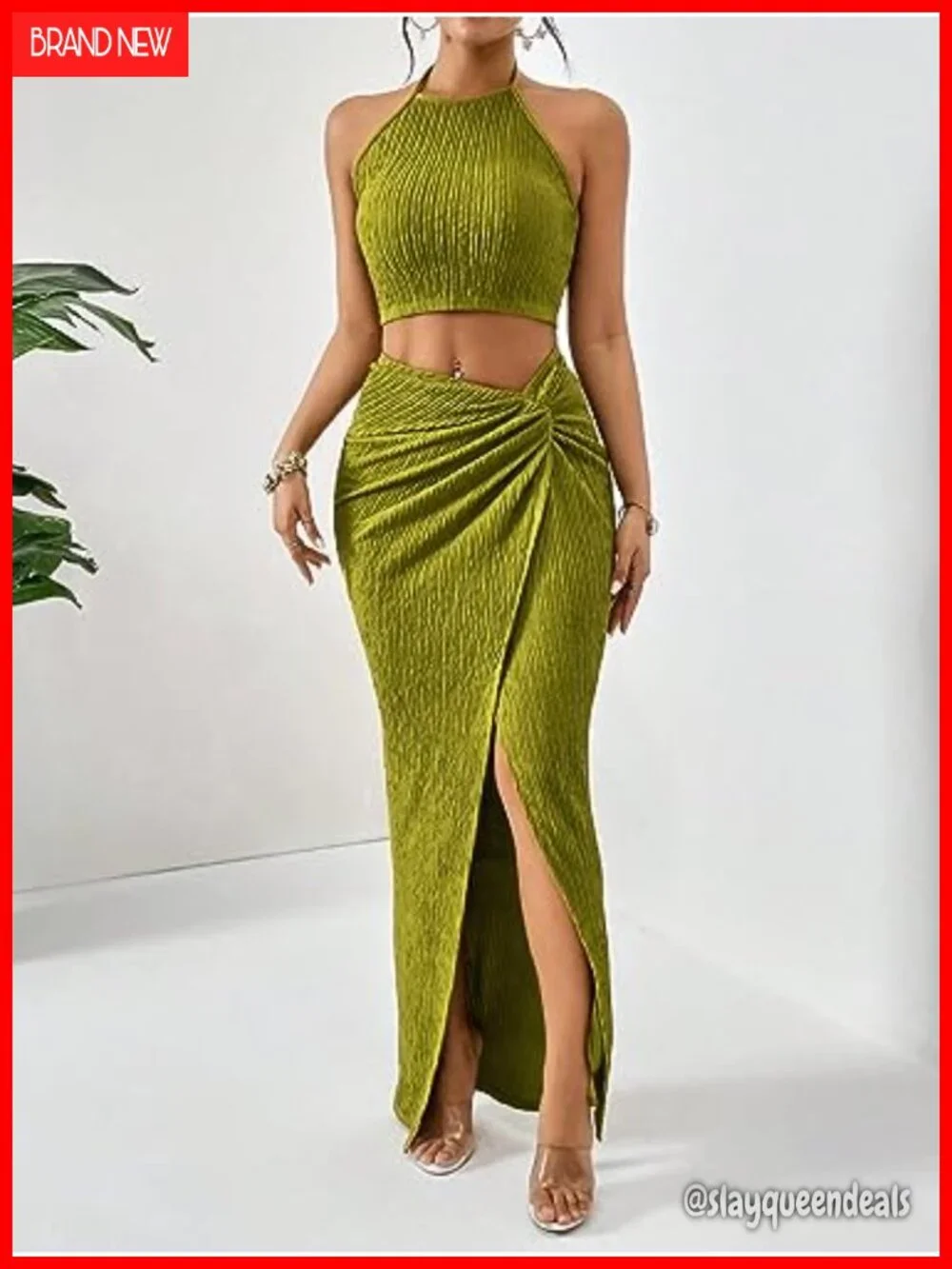 2 Piece Halter Crop Top & Maxi Skirt Set for Women Going Out